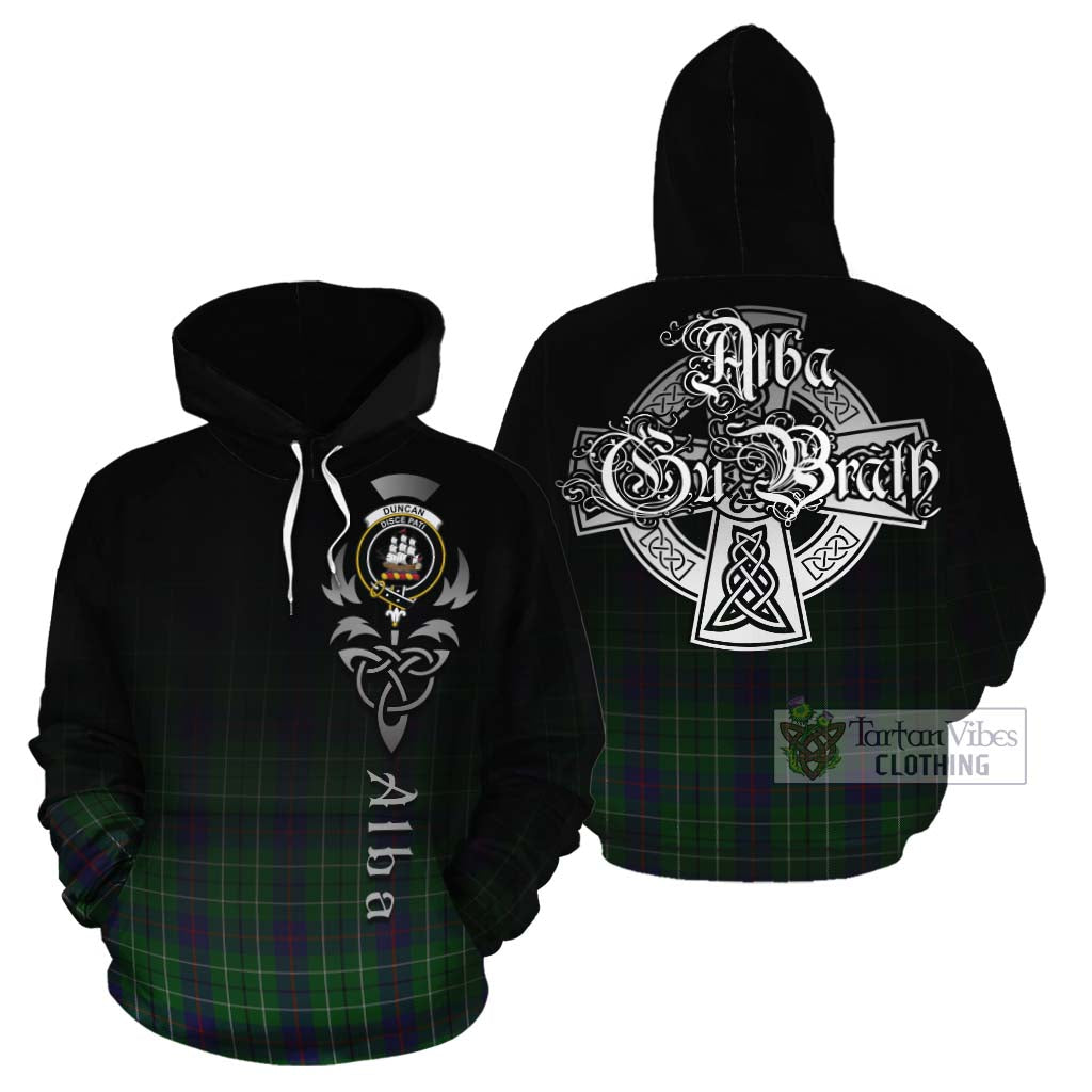 Tartan Vibes Clothing Duncan Tartan Cotton Hoodie Featuring Alba Gu Brath Family Crest Celtic Inspired