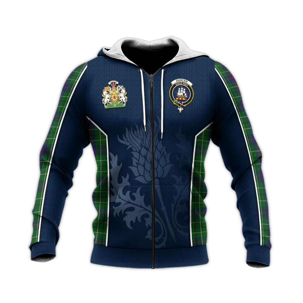 Tartan Vibes Clothing Duncan Tartan Knitted Hoodie with Family Crest and Scottish Thistle Vibes Sport Style