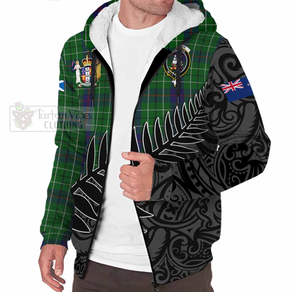 Tartan Vibes Clothing Duncan Crest Tartan Sherpa Hoodie with New Zealand Silver Fern Half Style