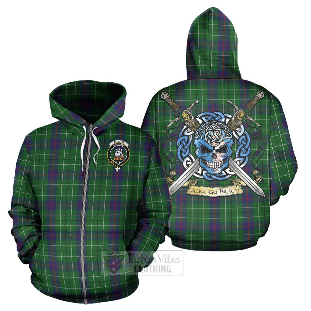 Tartan Vibes Clothing Duncan Tartan Hoodie with Family Crest Celtic Skull Style