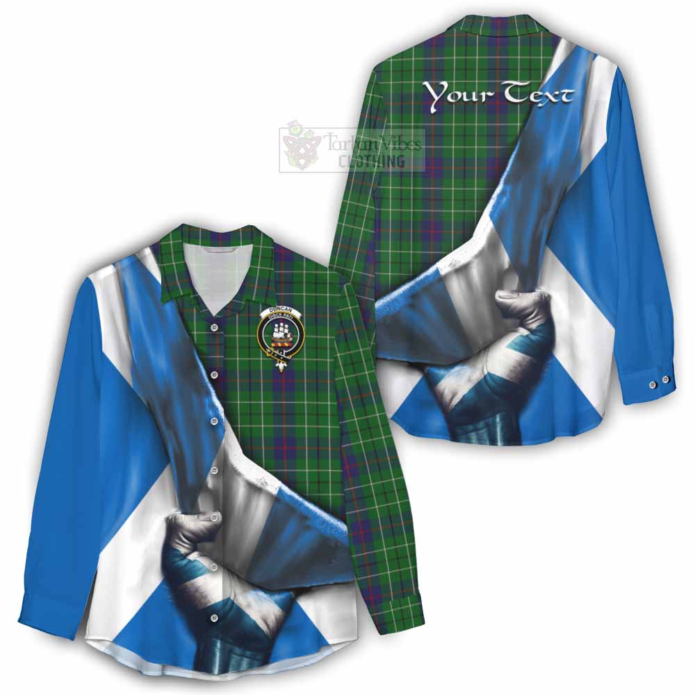 Tartan Vibes Clothing Duncan Tartan Women's Casual Shirt with Family Crest Scotland Patriotic Style