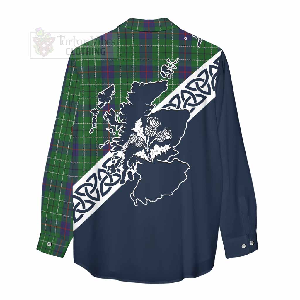 Tartan Vibes Clothing Duncan Tartan Women's Casual Shirt Featuring Thistle and Scotland Map