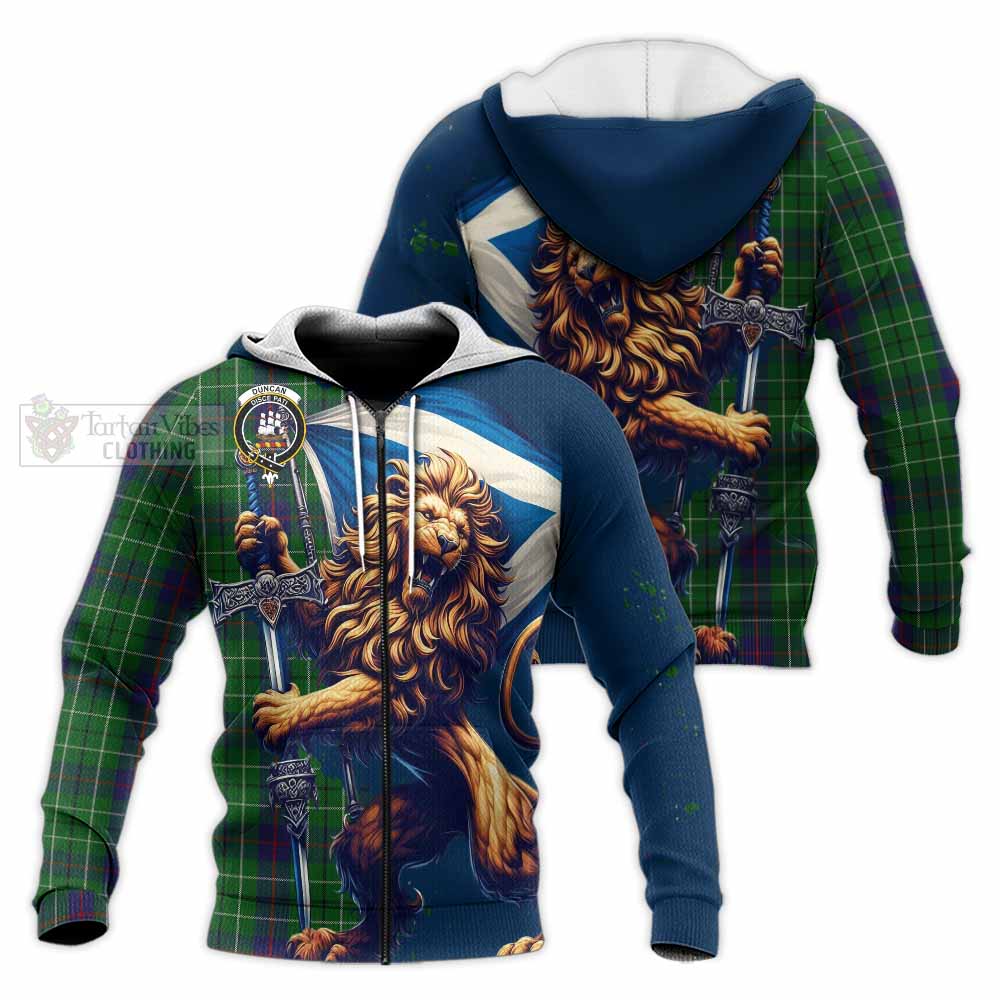 Tartan Vibes Clothing Duncan Tartan Family Crest Knitted Hoodie with Scottish Majestic Lion