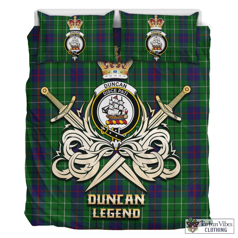 Tartan Vibes Clothing Duncan Tartan Bedding Set with Clan Crest and the Golden Sword of Courageous Legacy