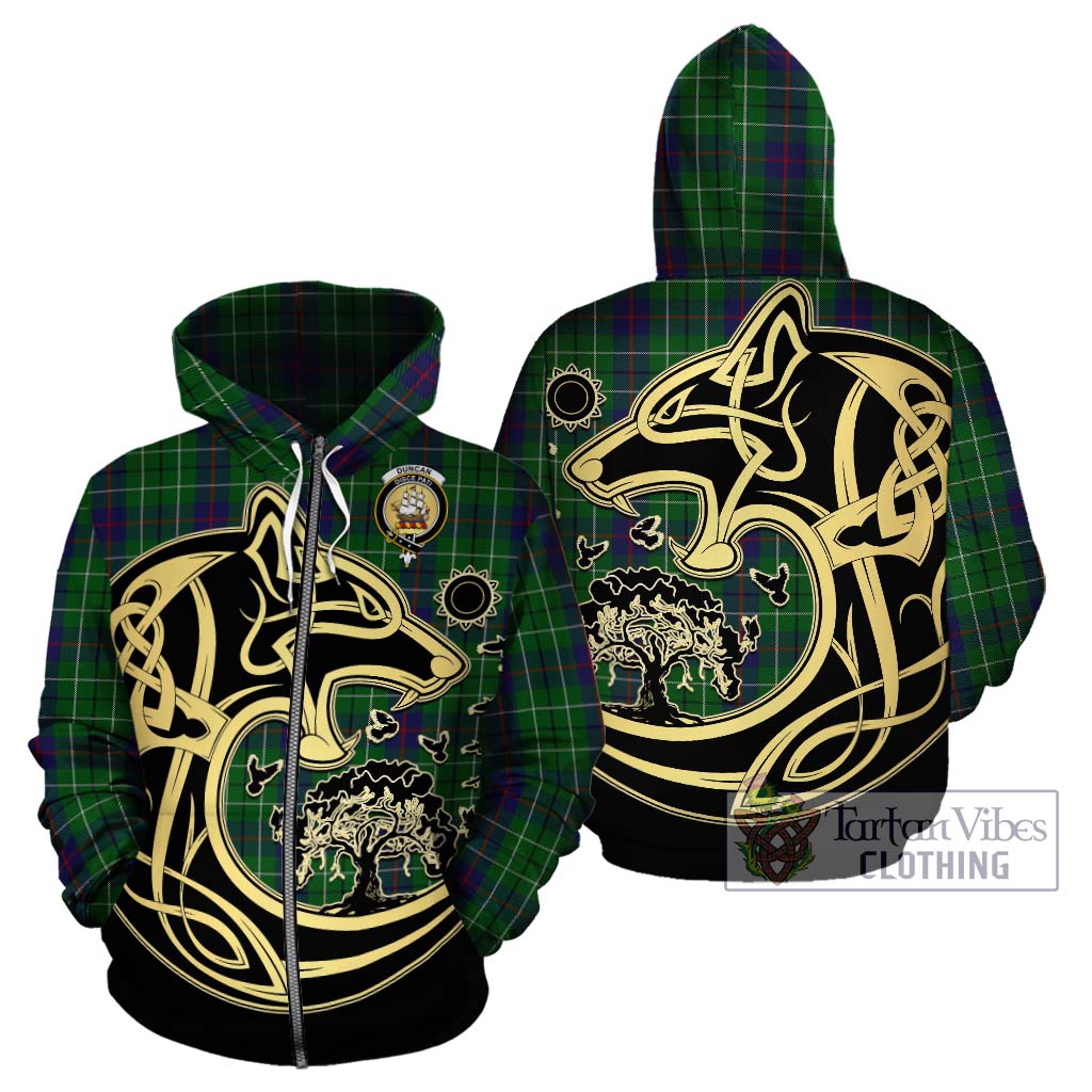 Tartan Vibes Clothing Duncan Tartan Hoodie with Family Crest Celtic Wolf Style