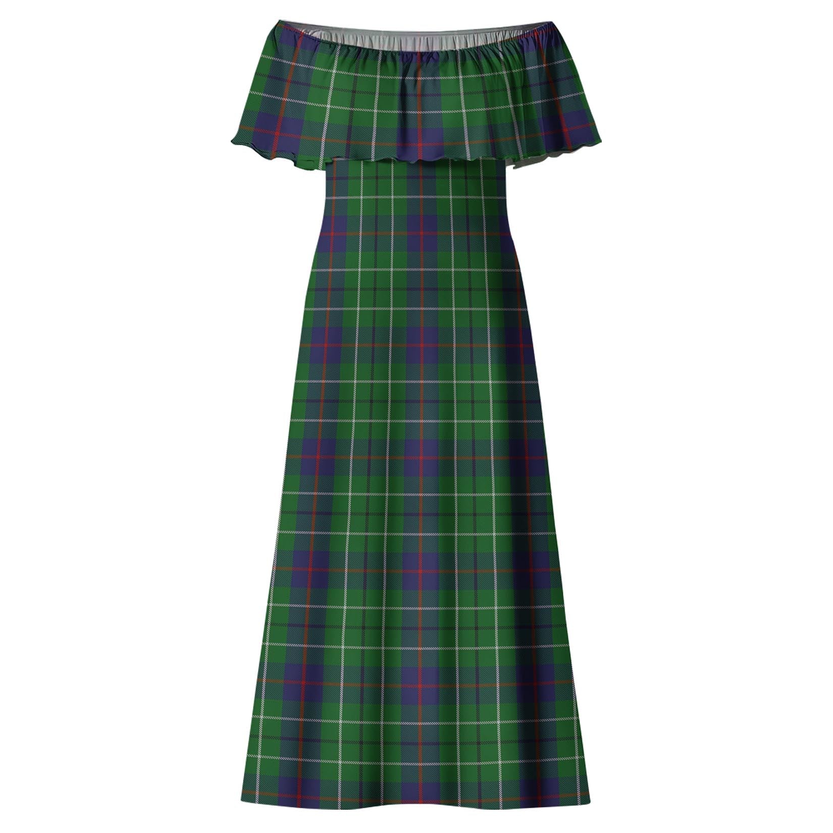 Duncan Tartan Off Shoulder Long Dress - Tartanvibesclothing