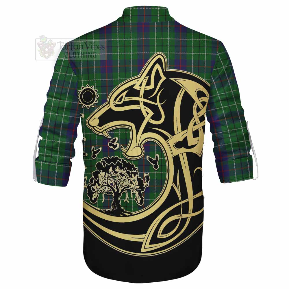 Tartan Vibes Clothing Duncan Tartan Ghillie Kilt Shirt with Family Crest Celtic Wolf Style