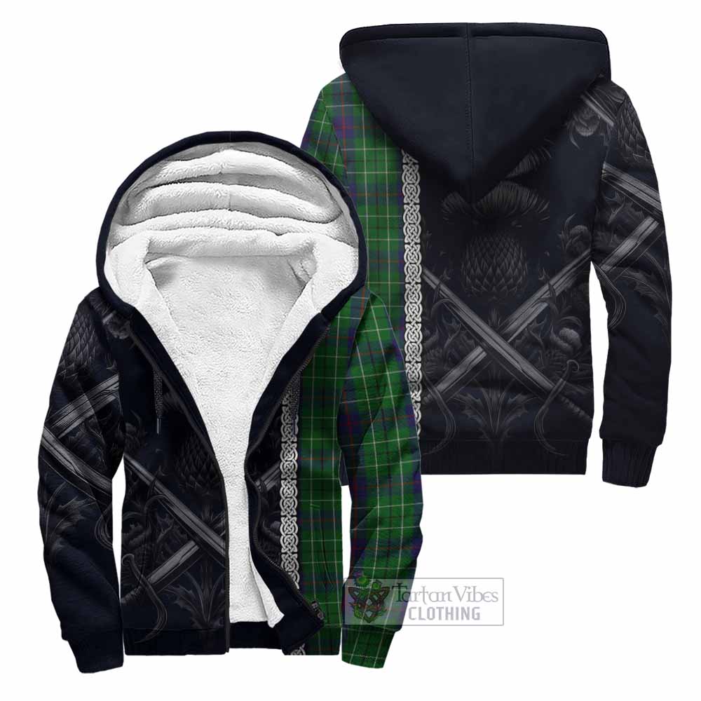 Tartan Vibes Clothing Duncan Tartan Sherpa Hoodie with Family Crest Cross Sword Thistle Celtic Vibes