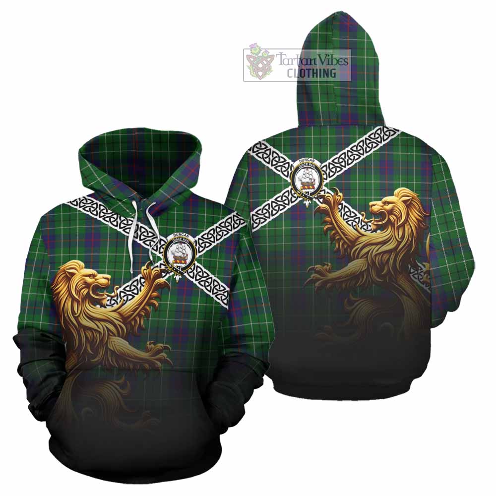 Duncan Crest Tartan Hoodie with Golden Lion Emblem Celtic Style - Tartan Vibes Clothing