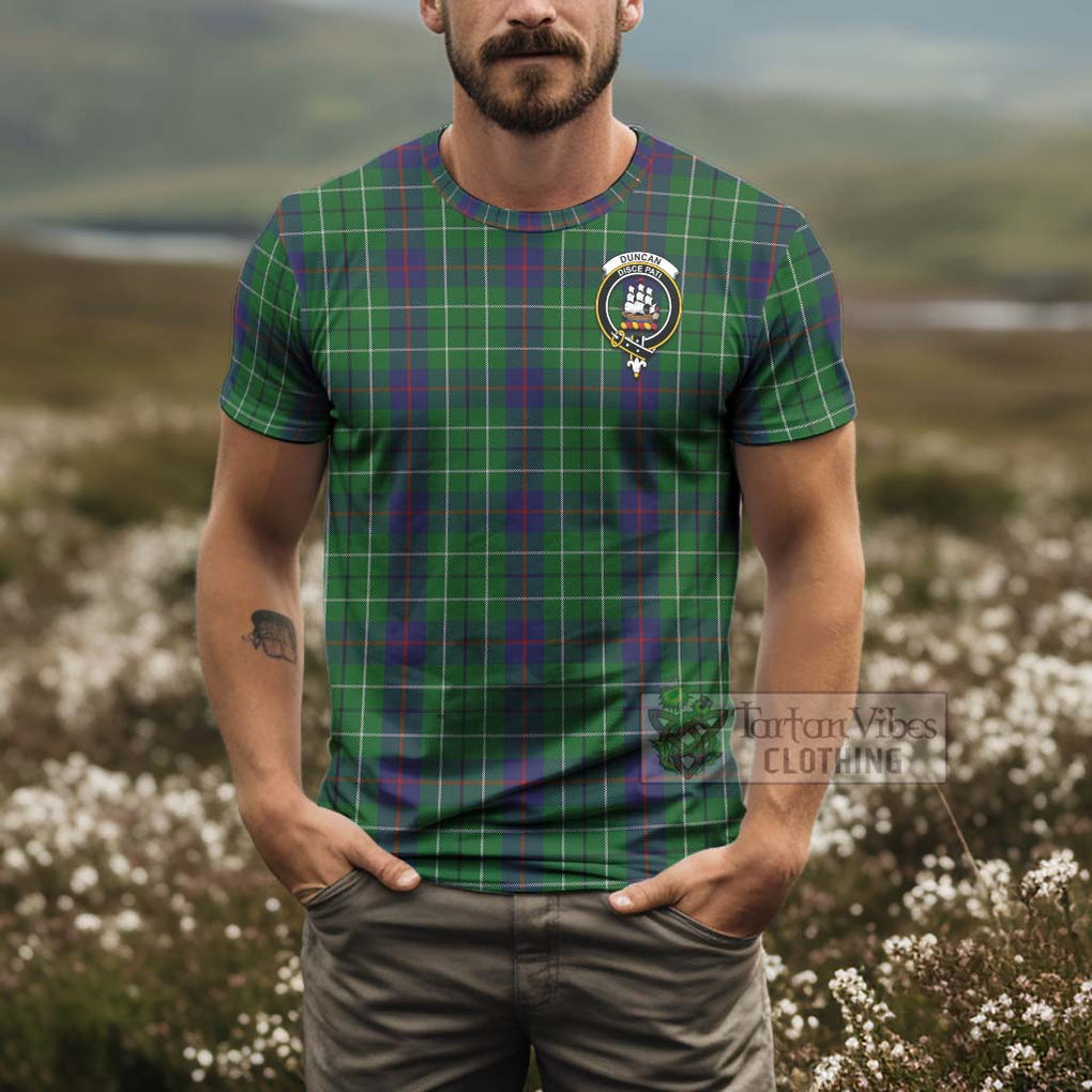 Tartan Vibes Clothing Duncan Tartan T-Shirt with Family Crest and Bearded Skull Holding Bottles of Whiskey