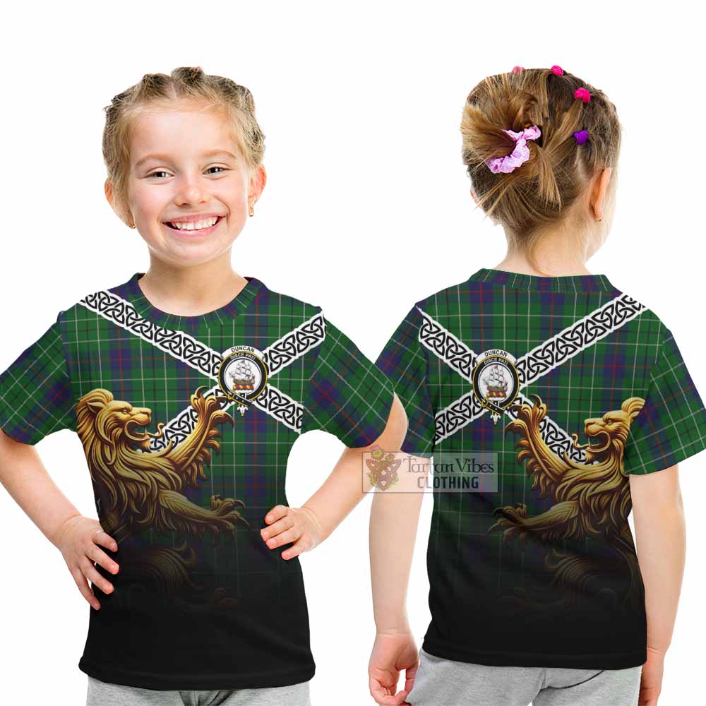 Duncan Crest Tartan Kid T-Shirt with Golden Lion Emblem Celtic Style - Tartan Vibes Clothing