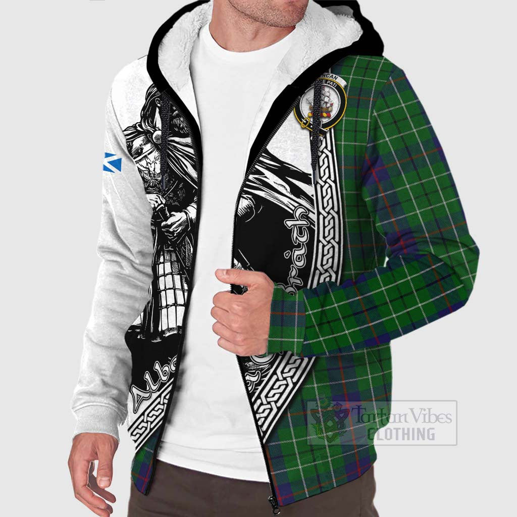 Tartan Vibes Clothing Duncan Tartan Clan Crest Sherpa Hoodie with Highlander Warrior Celtic Style