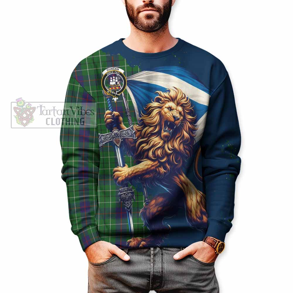 Tartan Vibes Clothing Duncan Tartan Family Crest Sweatshirt with Scottish Majestic Lion