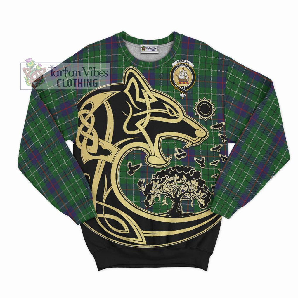 Duncan Tartan Sweatshirt with Family Crest Celtic Wolf Style - Tartan Vibes Clothing