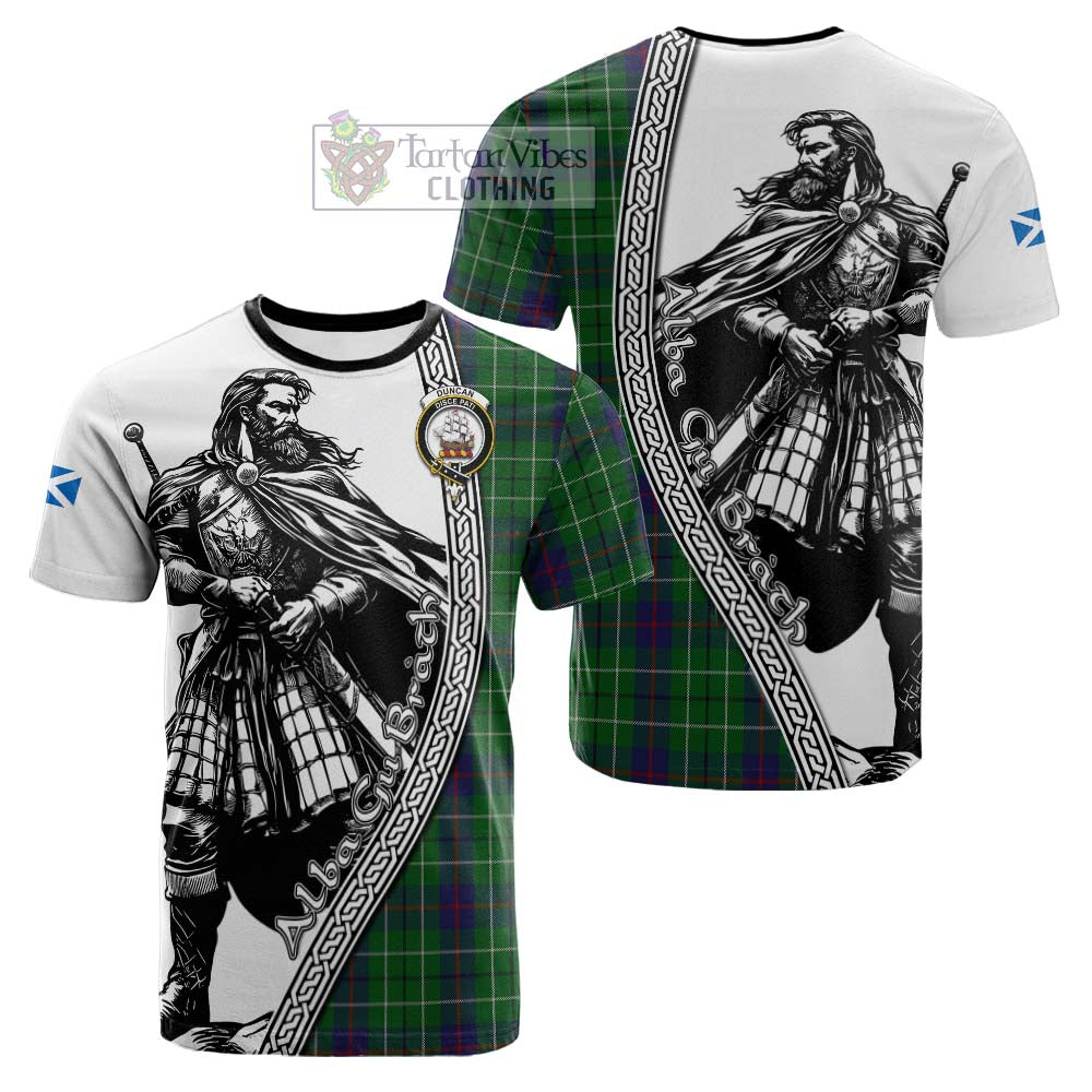 Duncan Tartan Clan Crest Cotton T-shirt with Highlander Warrior Celtic Style