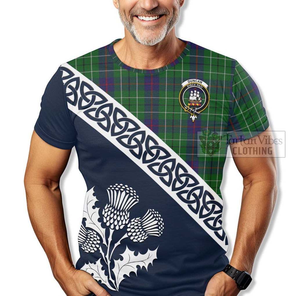 Duncan Tartan T-Shirt Featuring Thistle and Scotland Map