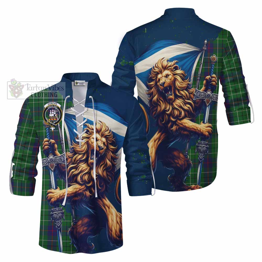 Tartan Vibes Clothing Duncan Tartan Family Crest Ghillie Kilt Shirt with Scottish Majestic Lion