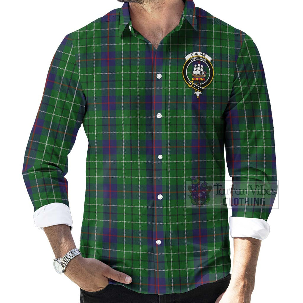 Tartan Vibes Clothing Duncan Tartan Long Sleeve Button Shirt with Family Crest Celtic Skull Style