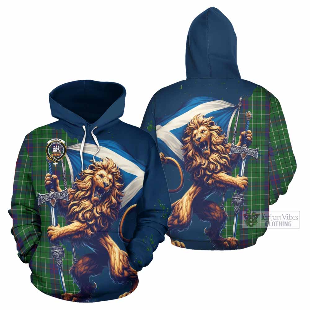 Duncan Tartan Family Crest Hoodie with Scottish Majestic Lion