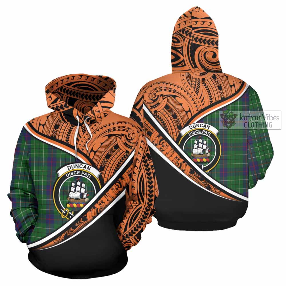 Tartan Vibes Clothing Duncan Crest Tartan Hoodie with Maori Tattoo Style - Orange Version