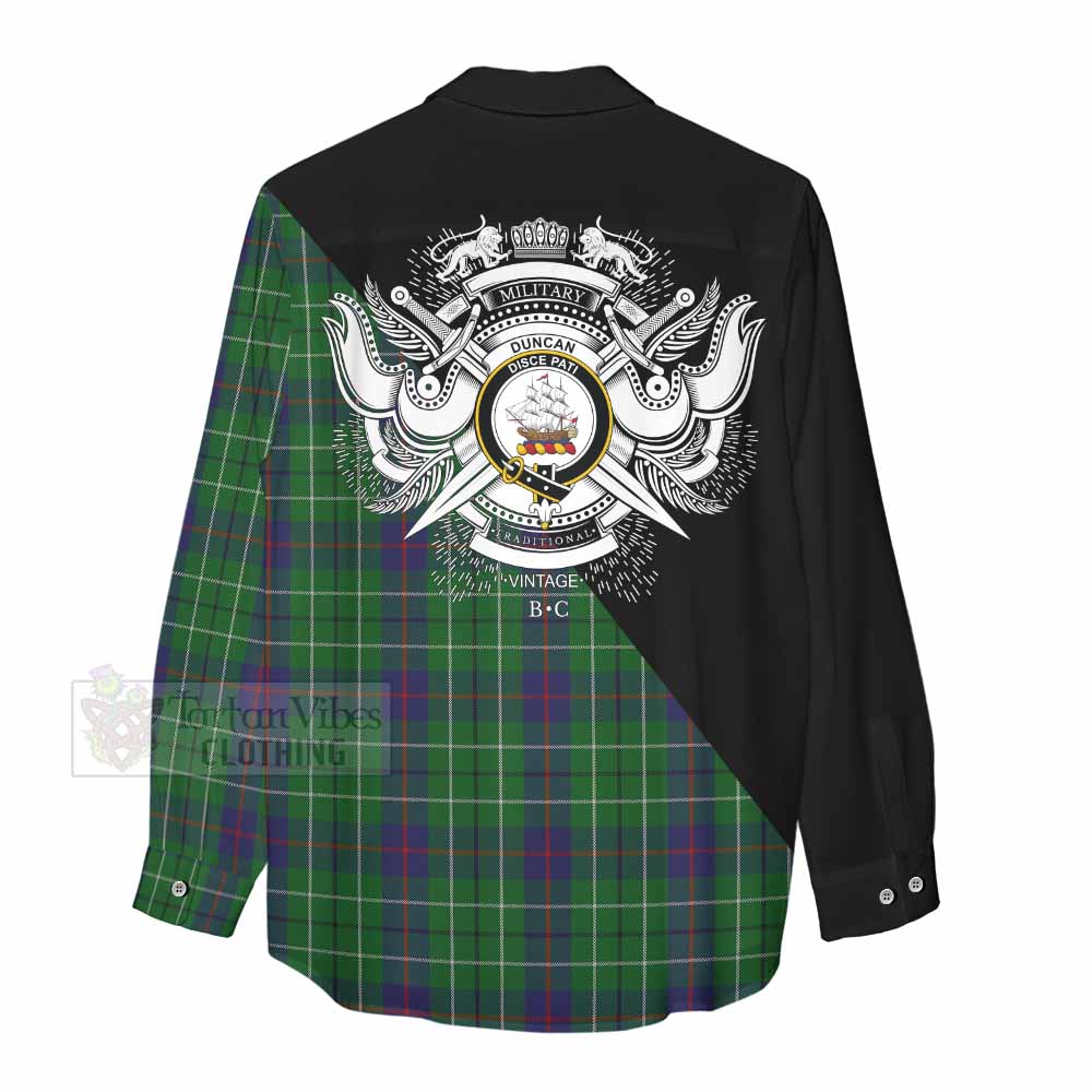 Tartan Vibes Clothing Duncan Tartan Women's Casual Shirt with Family Crest and Military Logo Style