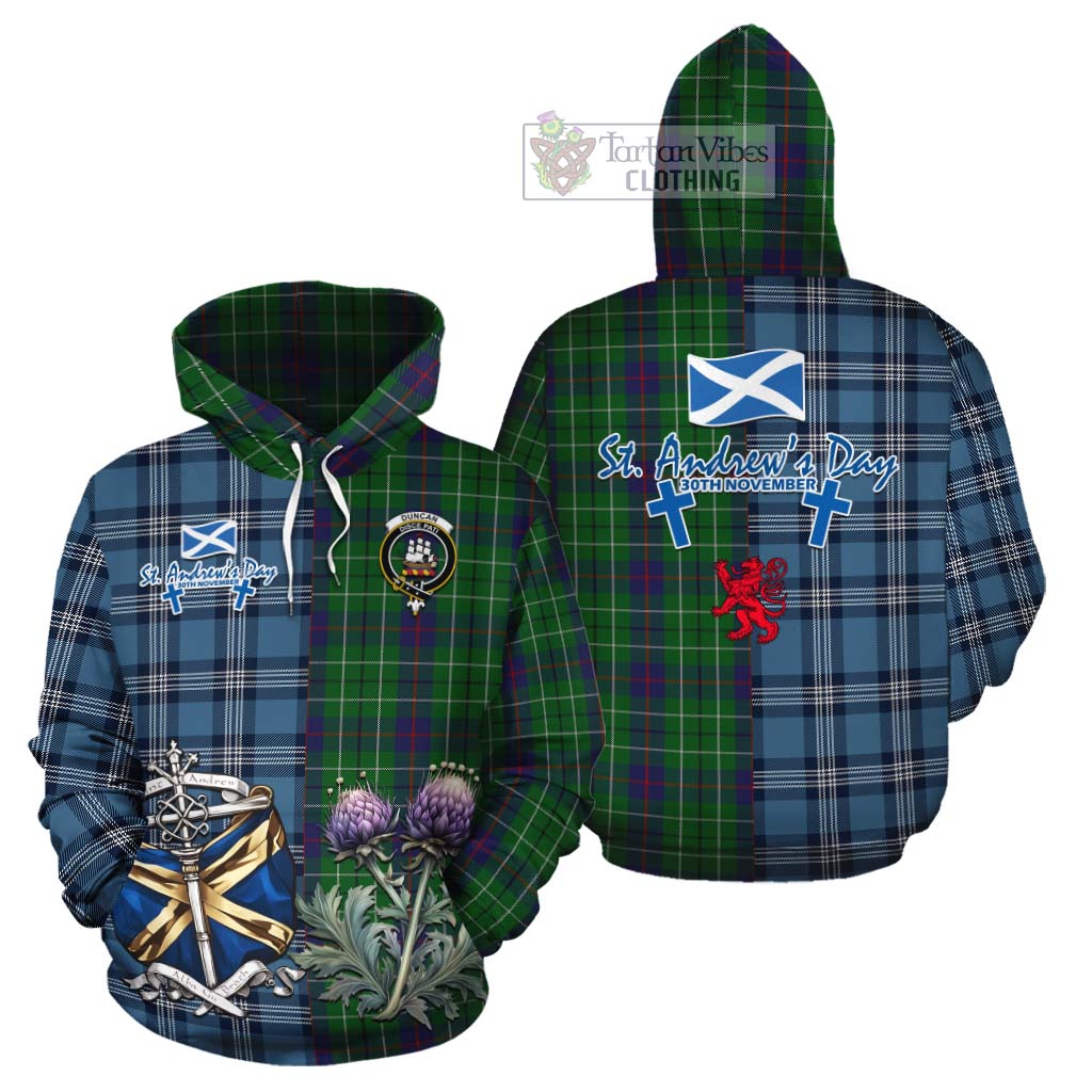 Tartan Vibes Clothing Duncan Tartan Cotton Hoodie Happy St. Andrew's Day Half Tartan Style