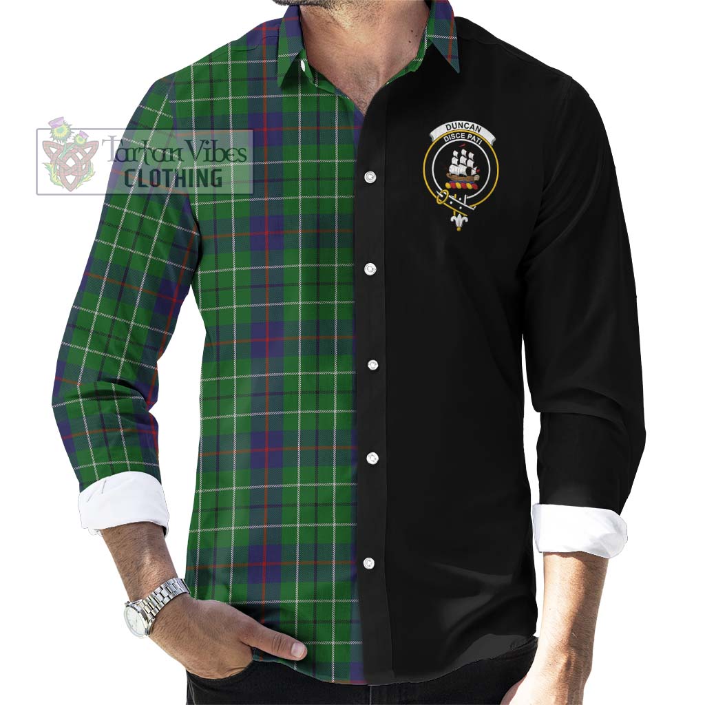 Tartan Vibes Clothing Duncan Tartan Long Sleeve Button Shirt with Family Crest and Half Of Me Style