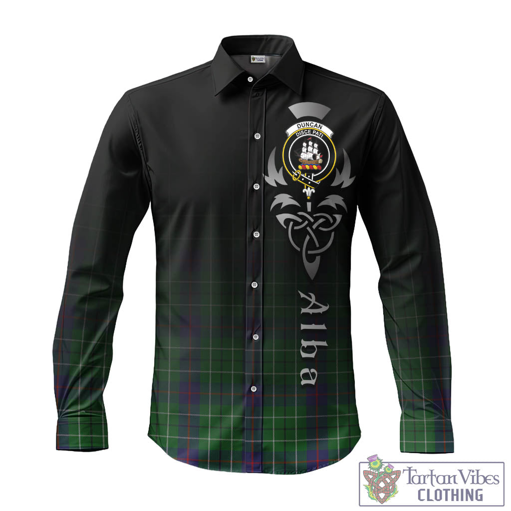 Tartan Vibes Clothing Duncan Tartan Long Sleeve Button Up Featuring Alba Gu Brath Family Crest Celtic Inspired