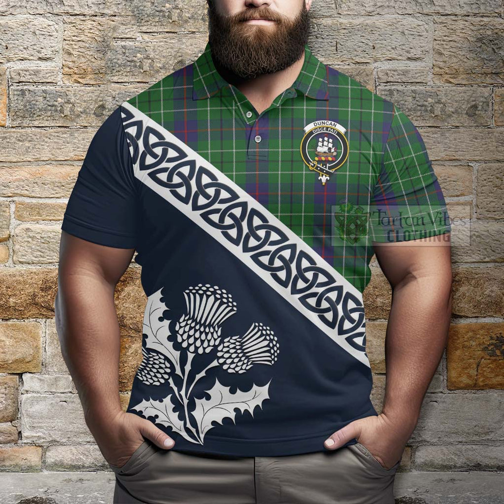 Duncan Tartan Polo Shirt Featuring Thistle and Scotland Map