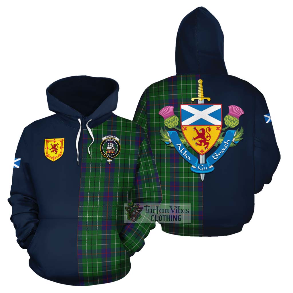 Tartan Vibes Clothing Duncan Tartan Cotton Hoodie Alba with Scottish Lion Royal Arm Half Style