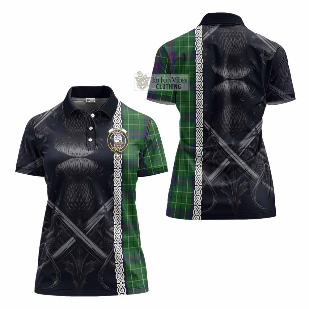 Tartan Vibes Clothing Duncan Tartan Women's Polo Shirt with Family Crest Cross Sword Thistle Celtic Vibes