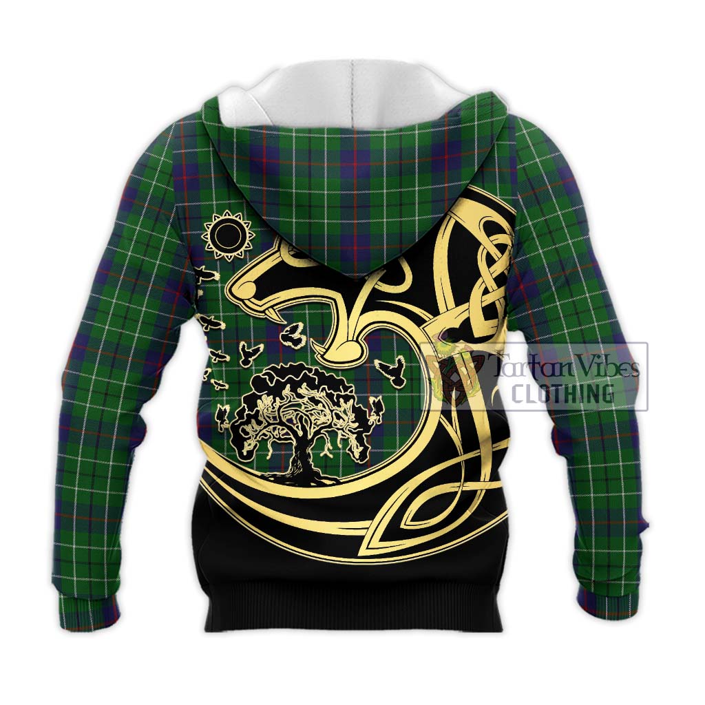 Tartan Vibes Clothing Duncan Tartan Knitted Hoodie with Family Crest Celtic Wolf Style