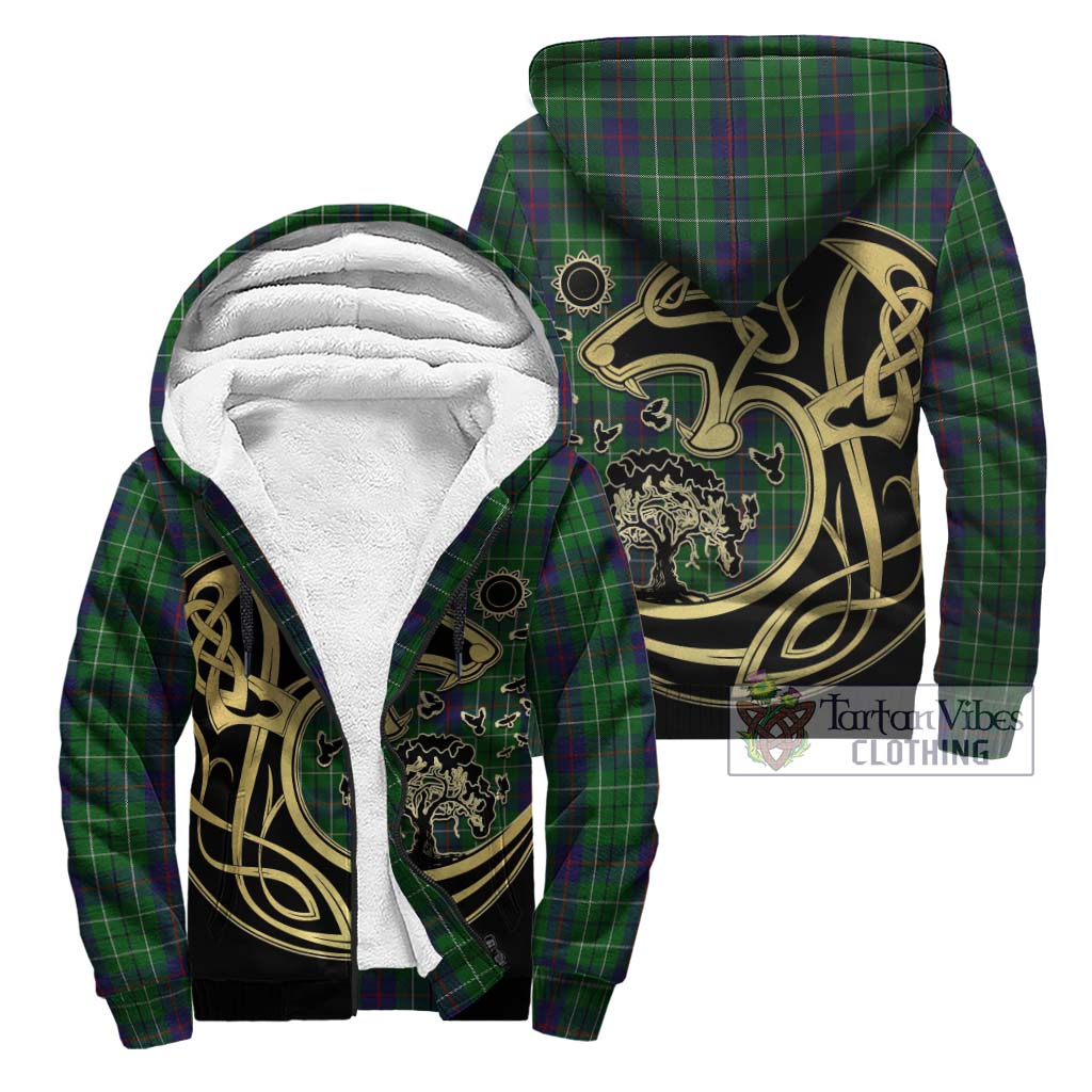 Tartan Vibes Clothing Duncan Tartan Sherpa Hoodie with Family Crest Celtic Wolf Style