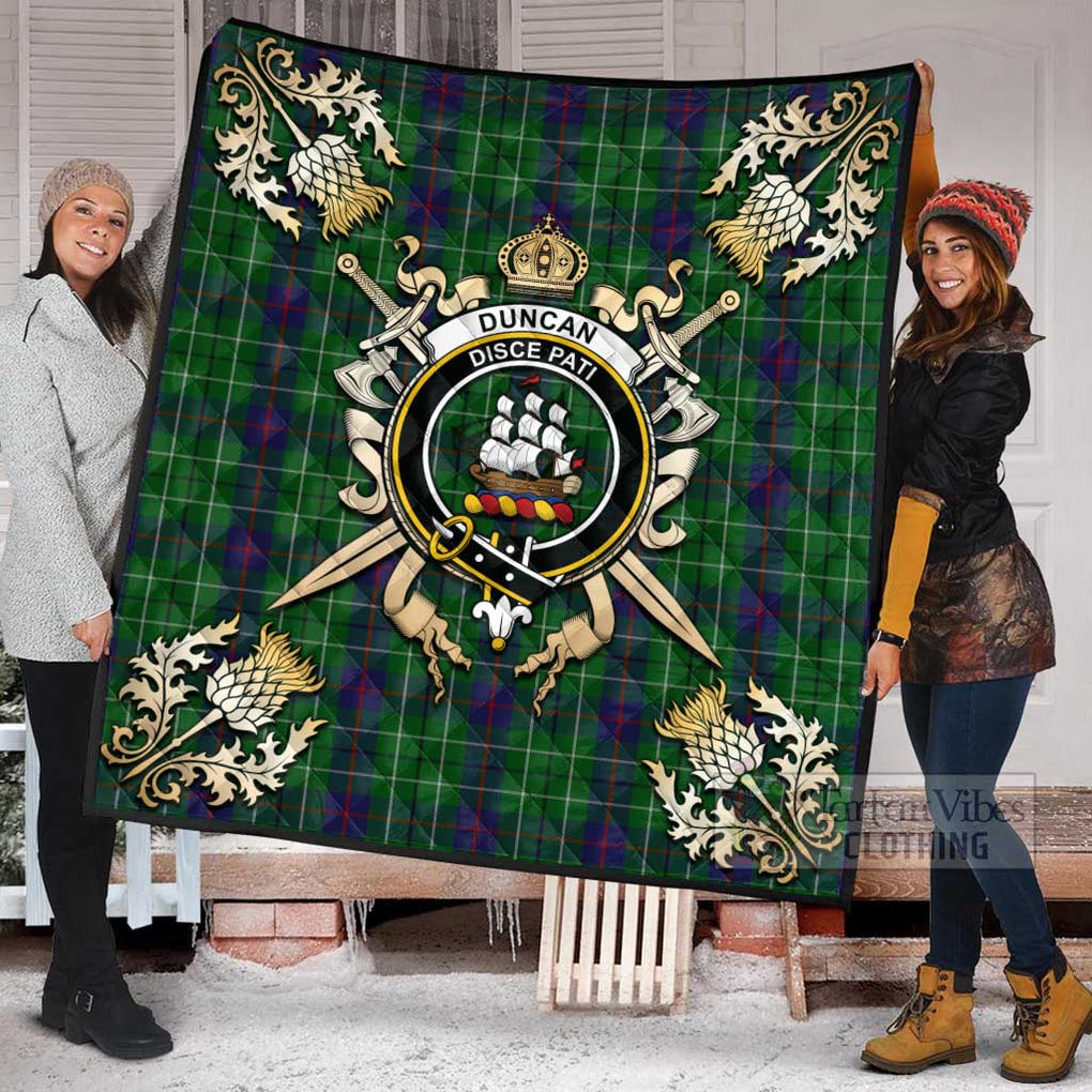 Tartan Vibes Clothing Duncan Tartan Quilt with Family Crest and Scottish Golden Courage Shield