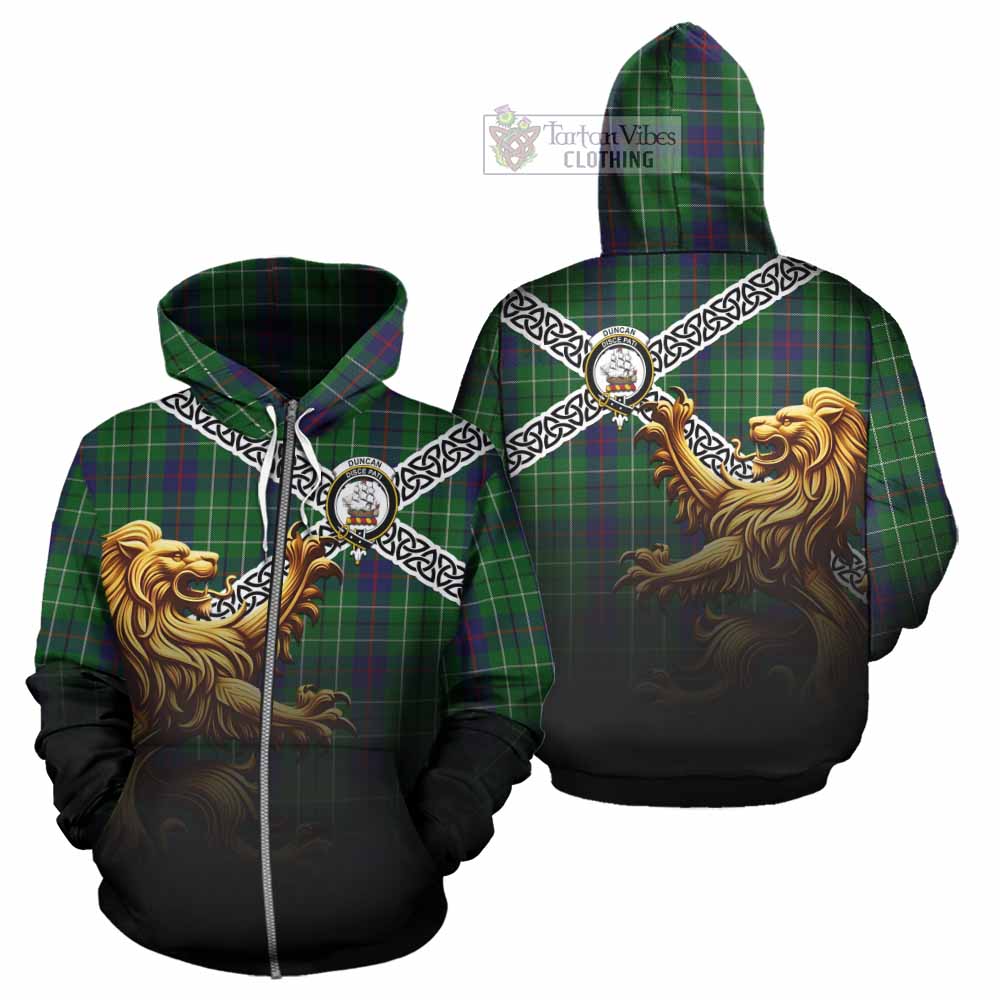 Duncan Crest Tartan Hoodie with Golden Lion Emblem Celtic Style Zip Hoodie - Tartan Vibes Clothing