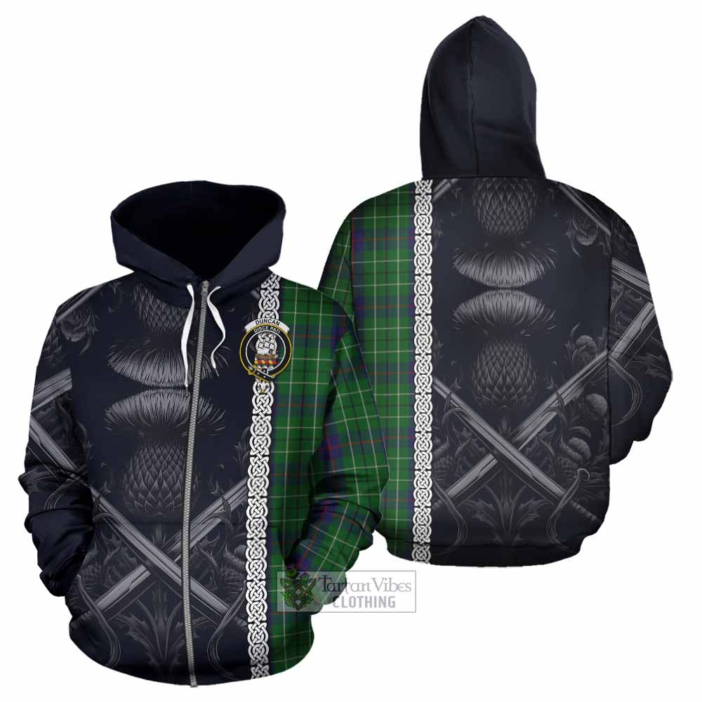 Tartan Vibes Clothing Duncan Tartan Hoodie with Family Crest Cross Sword Thistle Celtic Vibes