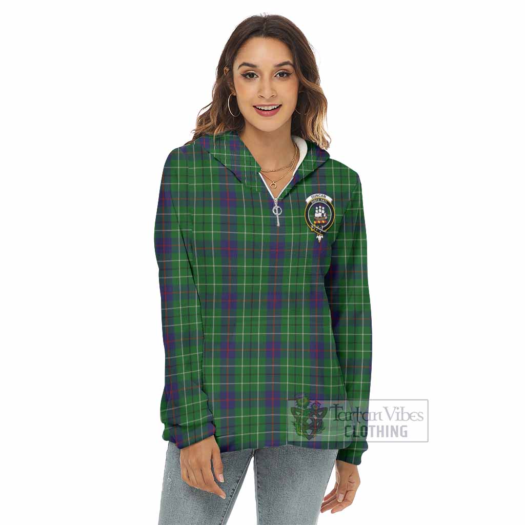 Tartan Vibes Clothing Duncan Tartan Crest Women's Borg  Half Zip Fleece Hoodie