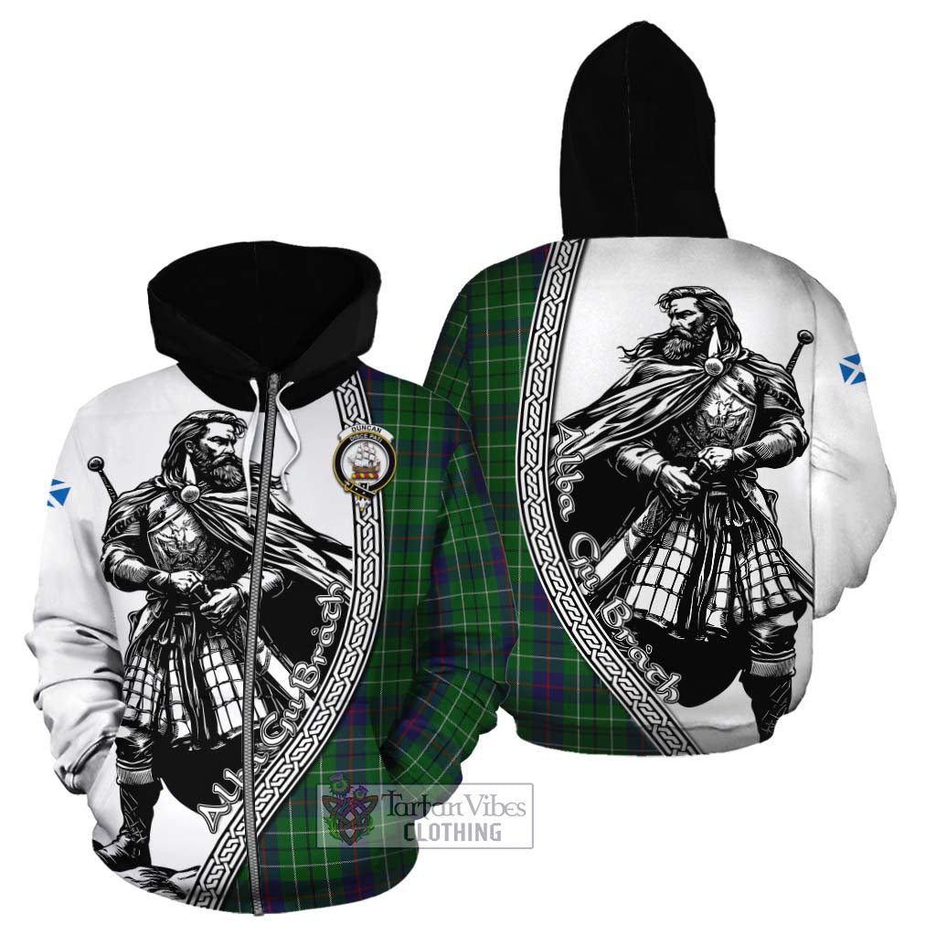 Tartan Vibes Clothing Duncan Tartan Clan Crest Cotton Hoodie with Highlander Warrior Celtic Style