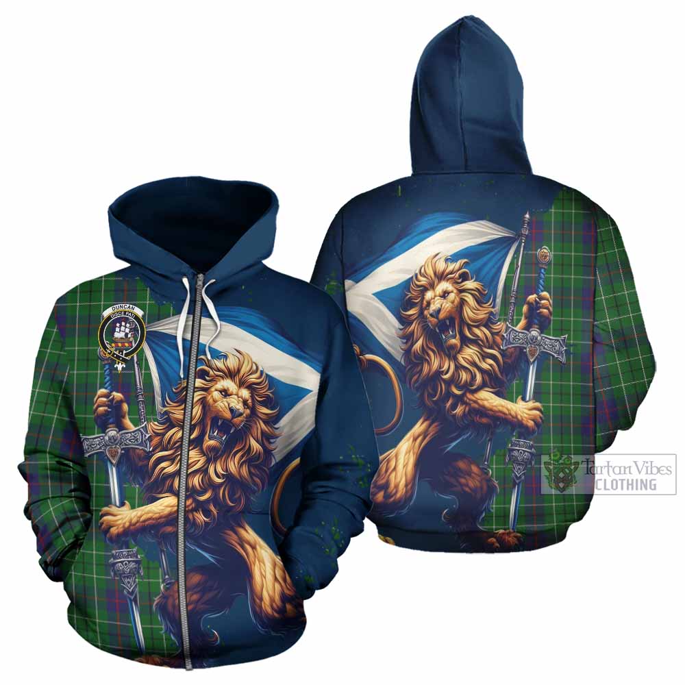 Duncan Tartan Family Crest Hoodie with Scottish Majestic Lion