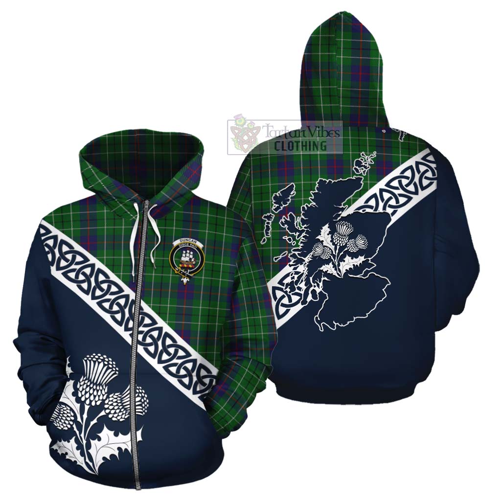 Tartan Vibes Clothing Duncan Tartan Cotton Hoodie Featuring Thistle and Scotland Map