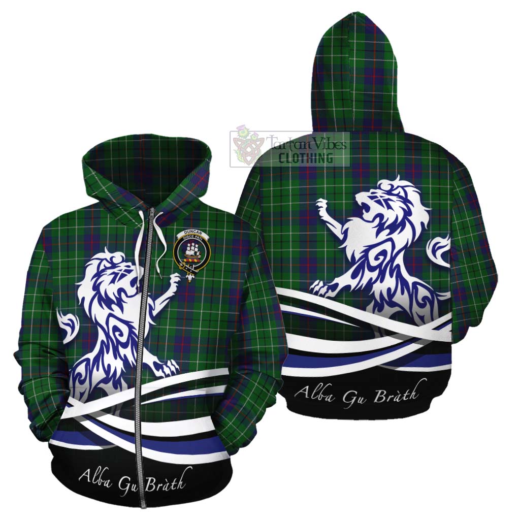 Tartan Vibes Clothing Duncan Tartan Cotton Hoodie with Alba Gu Brath Regal Lion Emblem