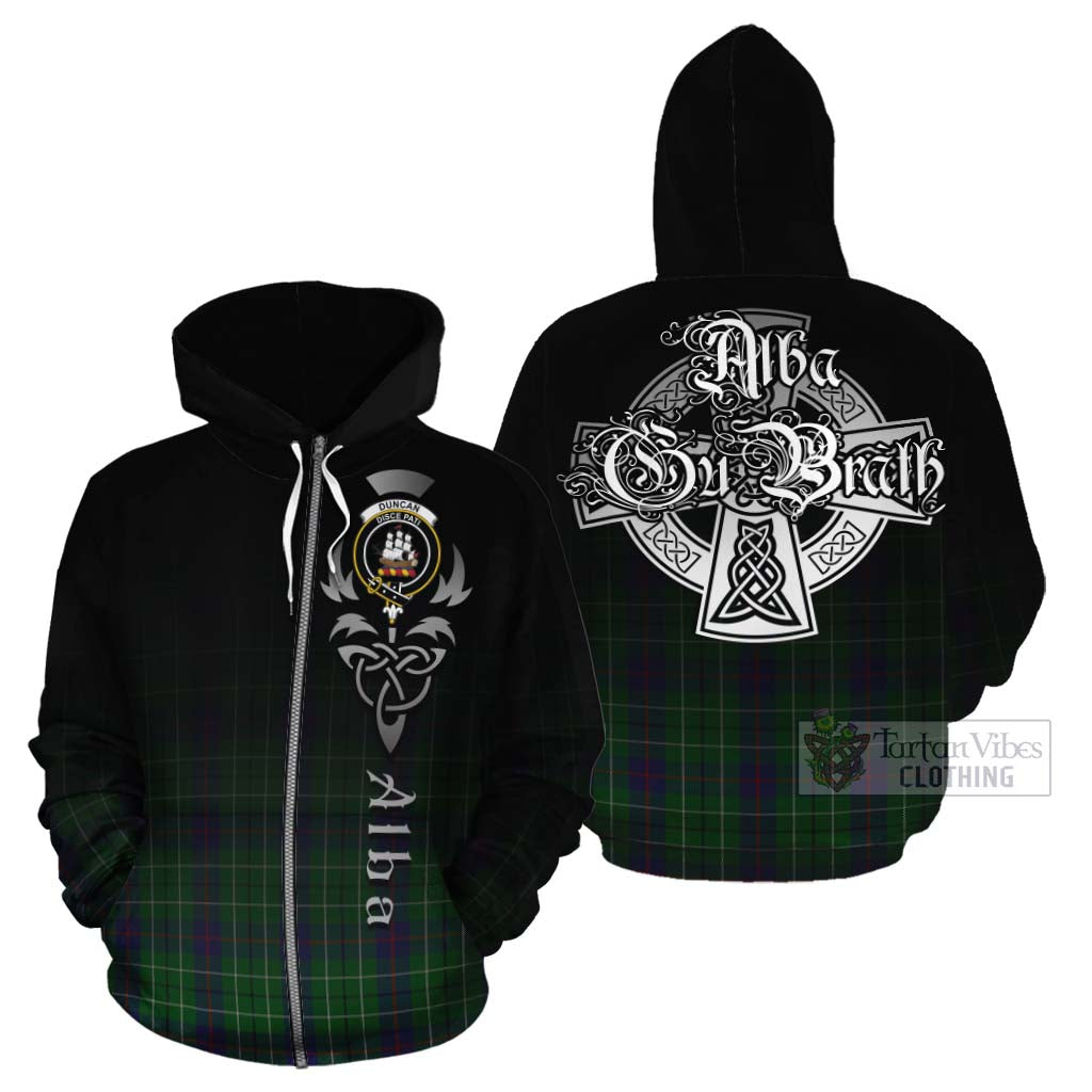 Tartan Vibes Clothing Duncan Tartan Cotton Hoodie Featuring Alba Gu Brath Family Crest Celtic Inspired