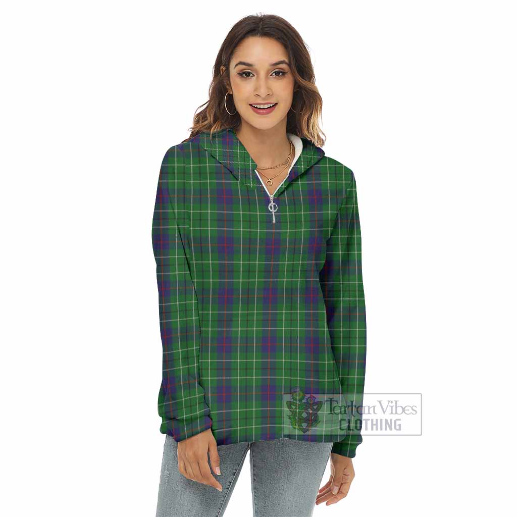 Tartan Vibes Clothing Duncan Tartan Women's Borg  Half Zip Fleece Hoodie