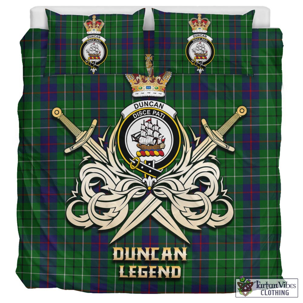 Tartan Vibes Clothing Duncan Tartan Bedding Set with Clan Crest and the Golden Sword of Courageous Legacy