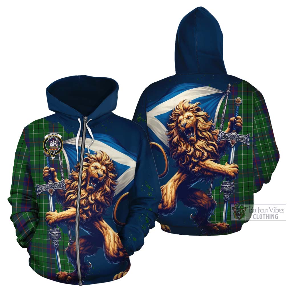 Tartan Vibes Clothing Duncan Tartan Family Crest Cotton Hoodie with Scottish Majestic Lion