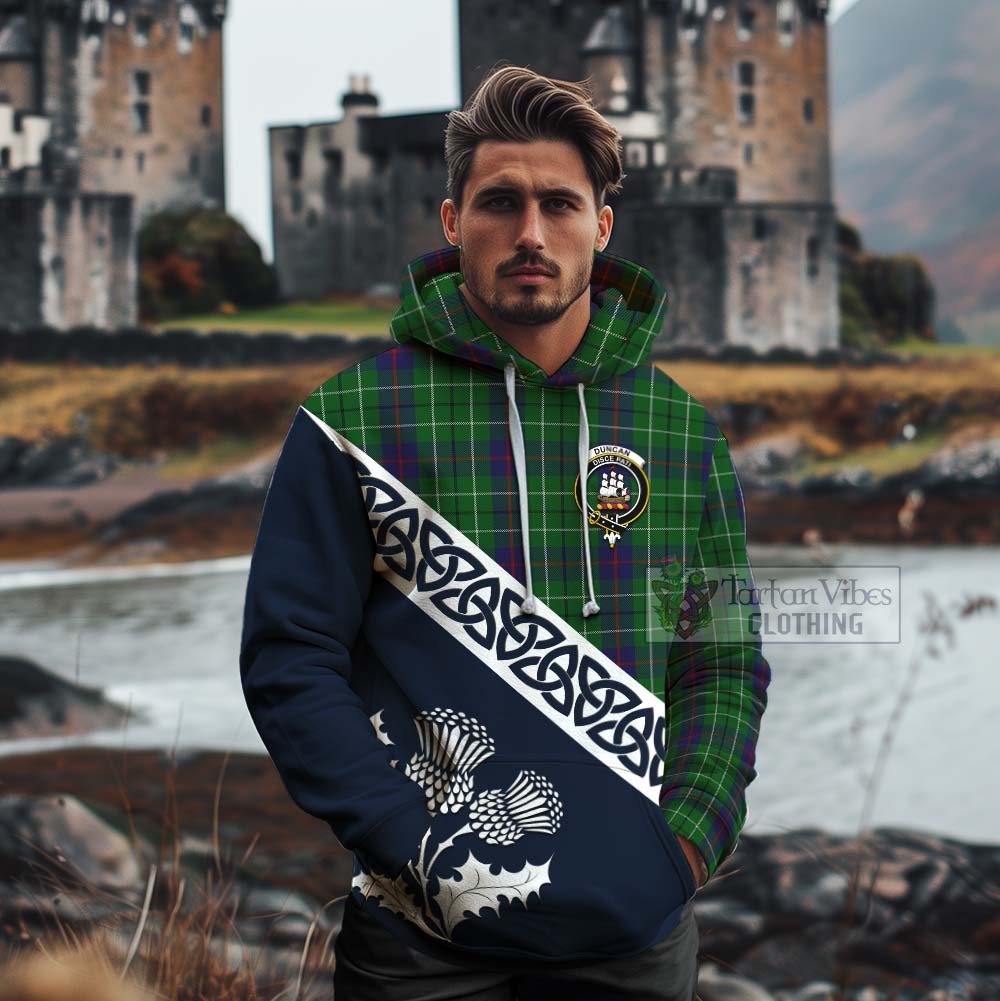 Tartan Vibes Clothing Duncan Tartan Cotton Hoodie Featuring Thistle and Scotland Map