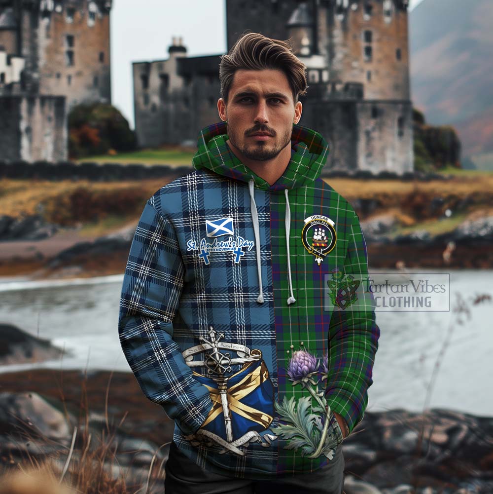 Tartan Vibes Clothing Duncan Tartan Cotton Hoodie Happy St. Andrew's Day Half Tartan Style