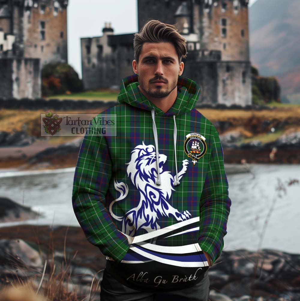 Tartan Vibes Clothing Duncan Tartan Cotton Hoodie with Alba Gu Brath Regal Lion Emblem