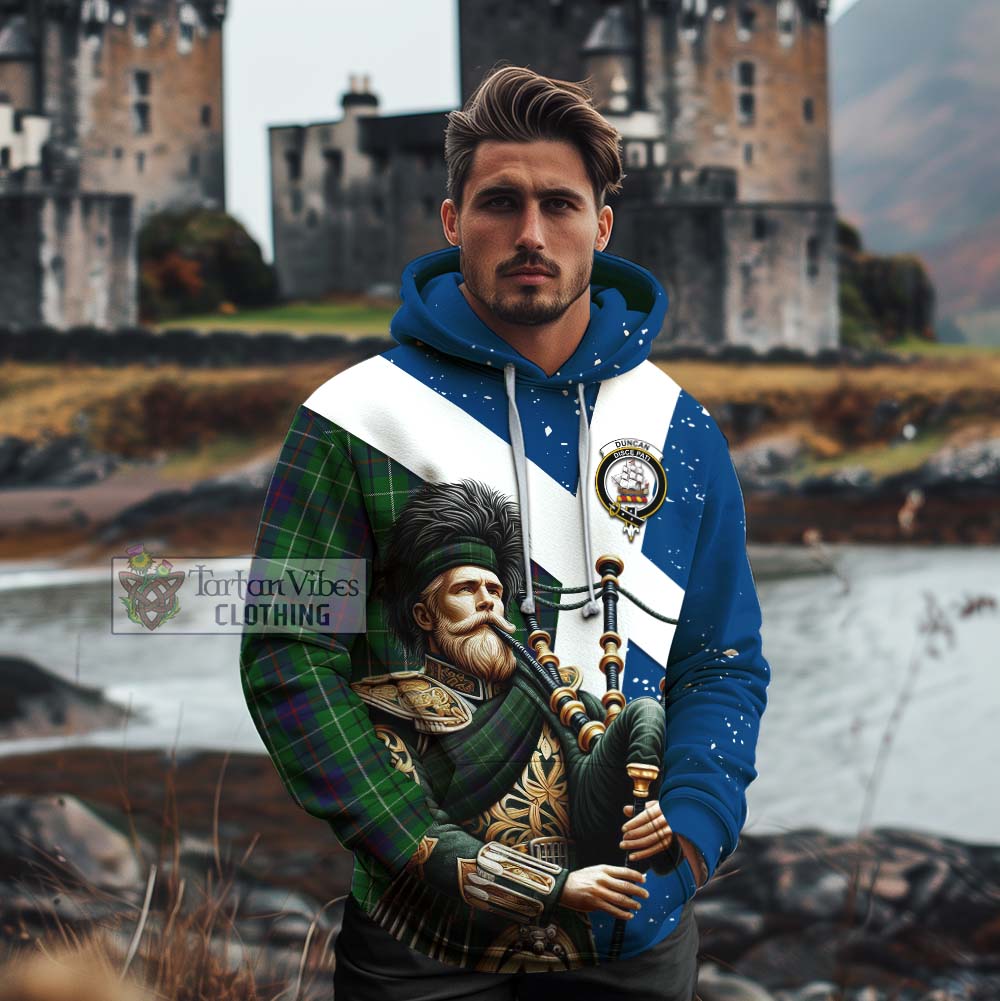 Tartan Vibes Clothing Duncan Tartan Cotton Hoodie with Family Crest Scottish Bagpiper Vibes