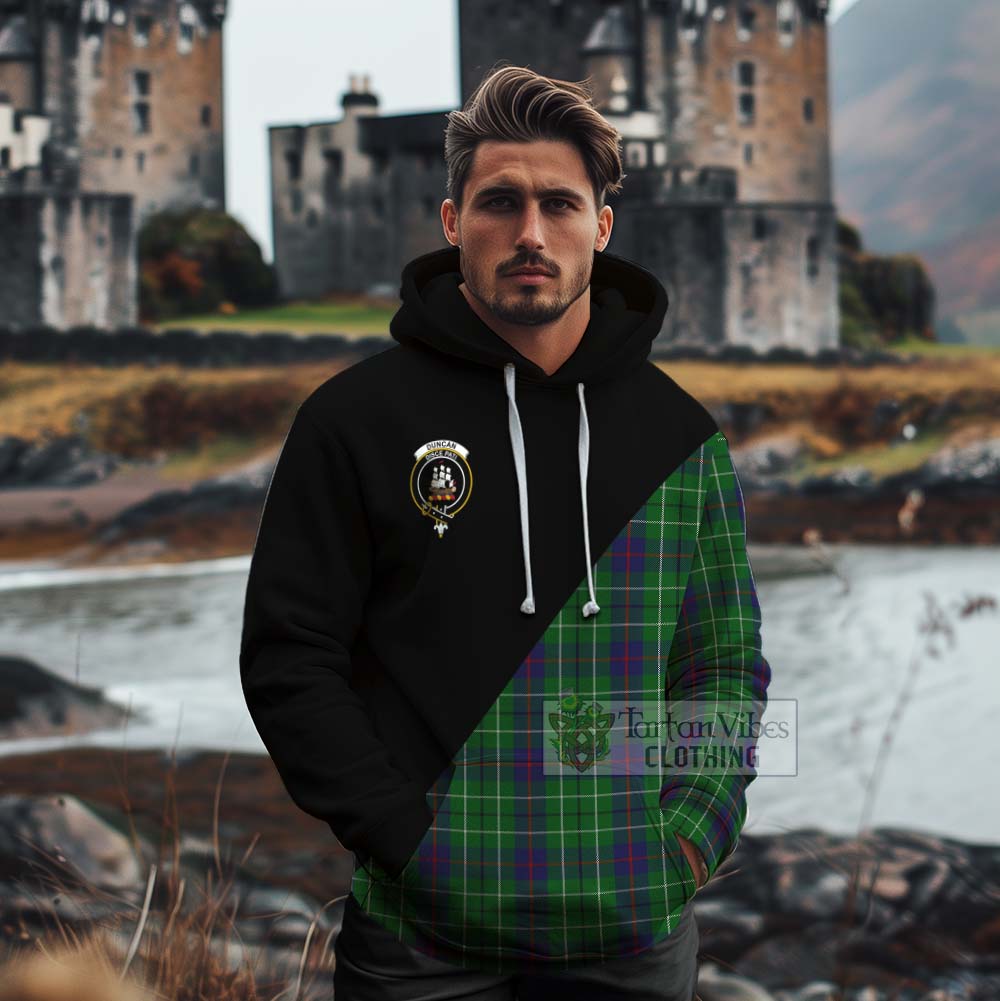 Tartan Vibes Clothing Duncan Tartan Cotton Hoodie with Family Crest and Military Logo Style